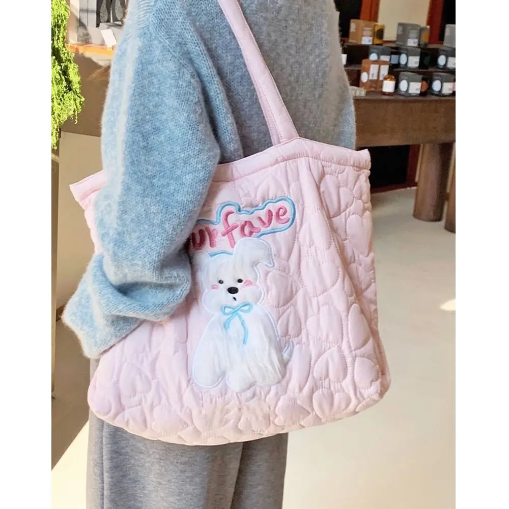 JIAERDI Harajuku Pink Large Capacity Tote Bag Women Sweet Cute Puppy Embroidery Handbag Hot Girls Retro Shoulder Bags Aesthetic