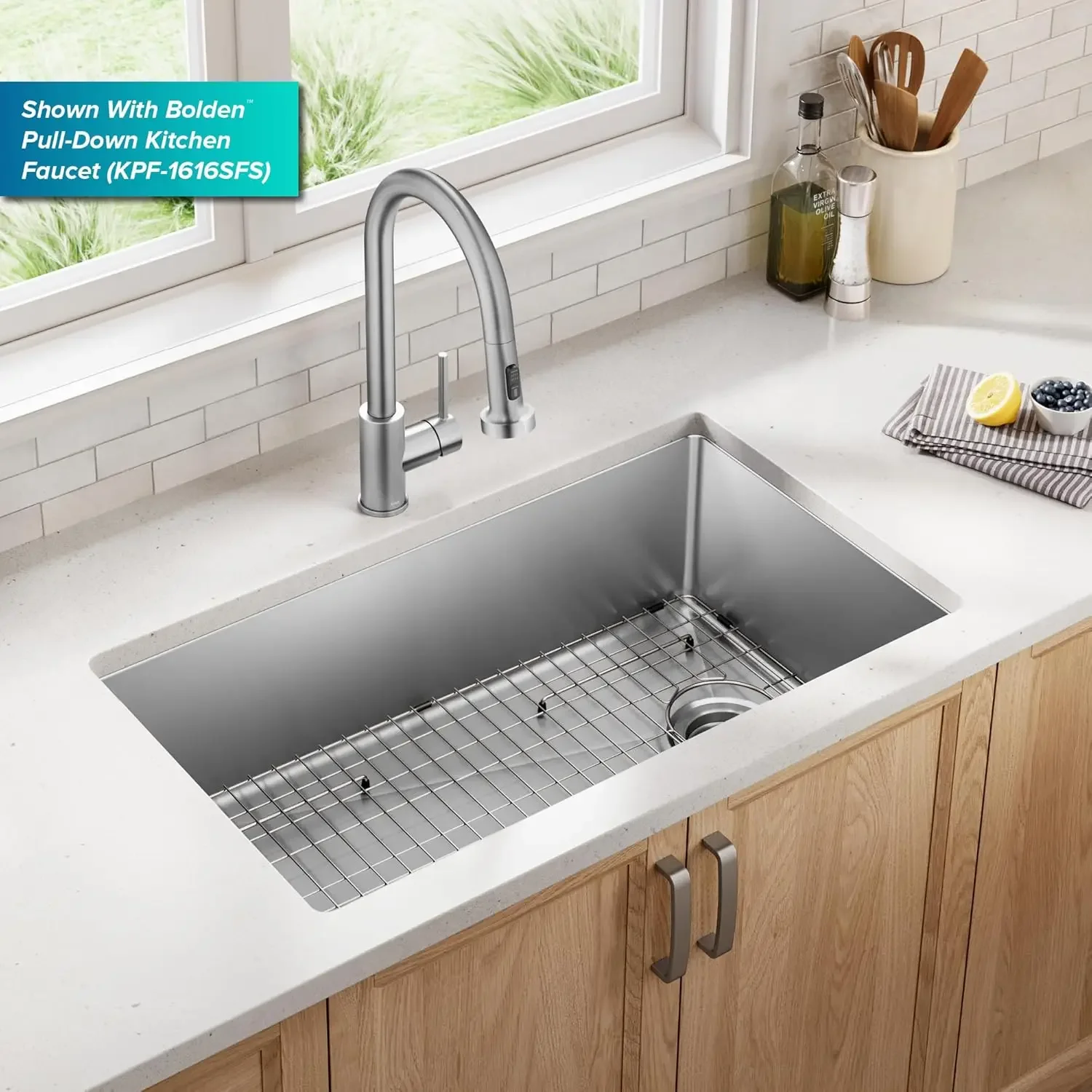 NEW-Fairlane 33-inch Undermount Single Bowl 18-Gauge Stainless Steel Kitchen Sink, KHU640-33