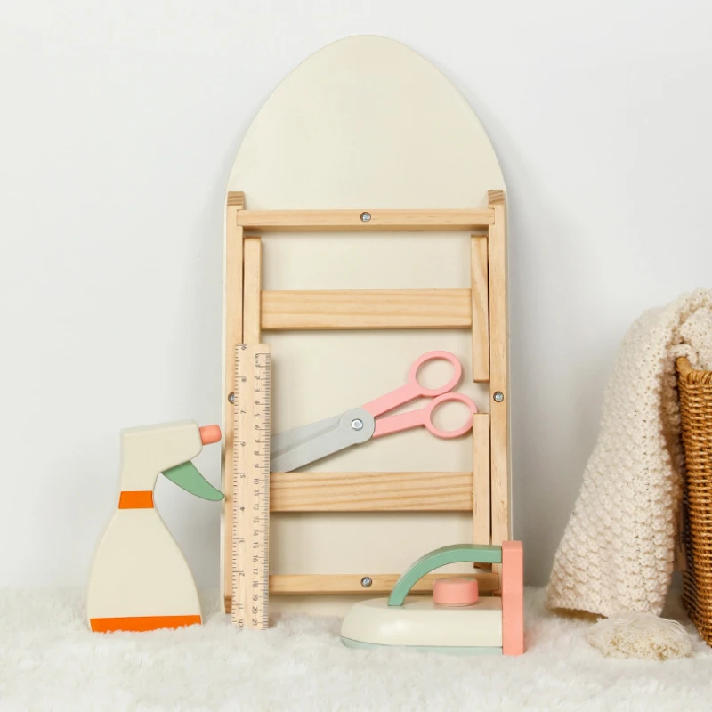 Montessori Wooden Pretend Play Housekeeping Ironing Board Iron Rack Interactive Toys Puzzle Simulation Small Appliance Girls Toy