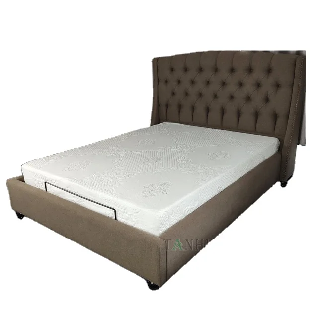 Modern home bedroom furniture bed sets luxury wooden fabric upholstered king size beds