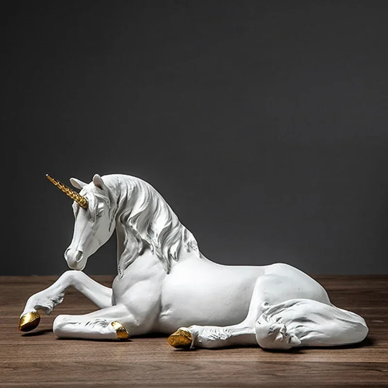 

Nordic Resin White Unicorn Horse Sculpture Modern Art Figurines Home Decor Living Room Fairy Garden Decoration Children's Gift