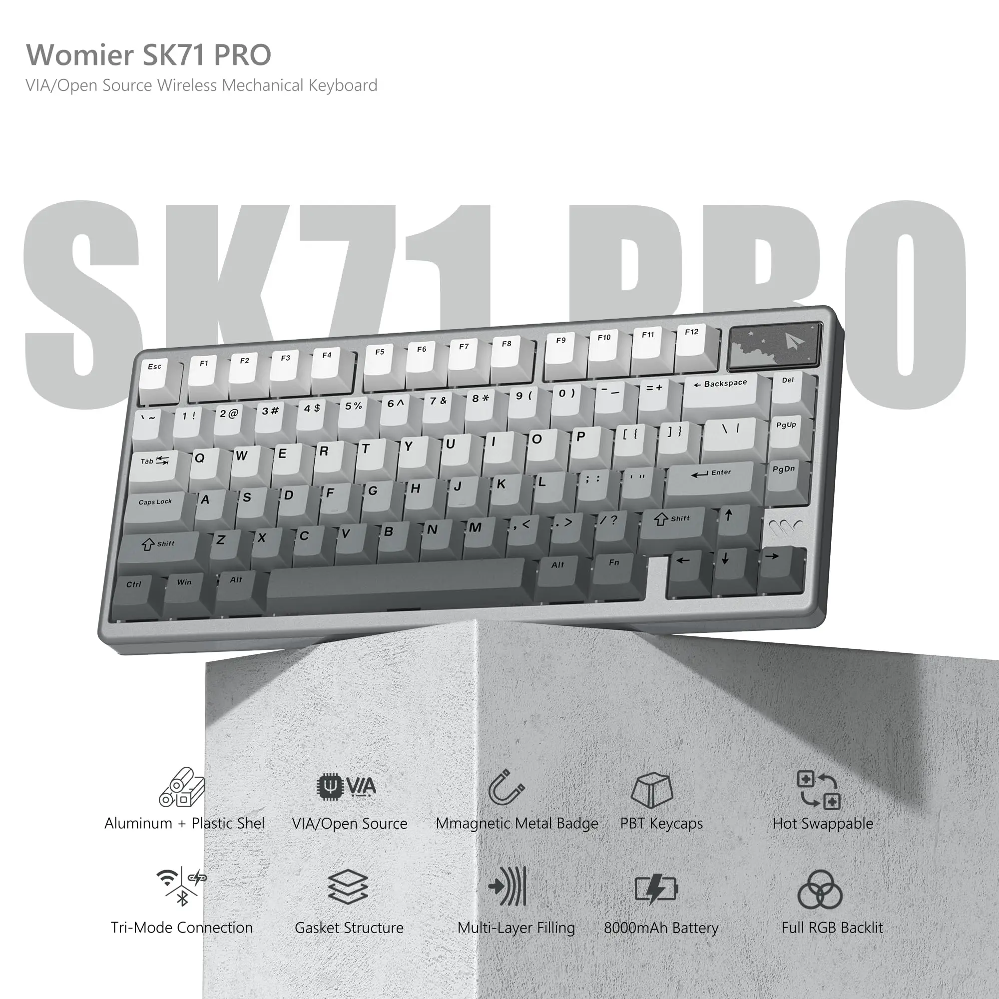 Womier SK71 プロ グレー CNC アルミニウム トライモード ワイヤレス