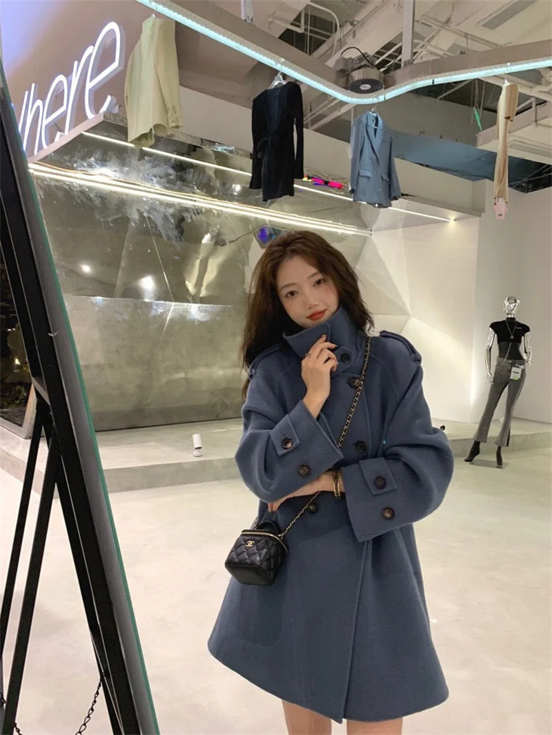 Woolen Coat Women's Autumn/Winter New Small Hepburn Style Mid length Double sided Cashmere Coat Women's Woolen Coat Commuting