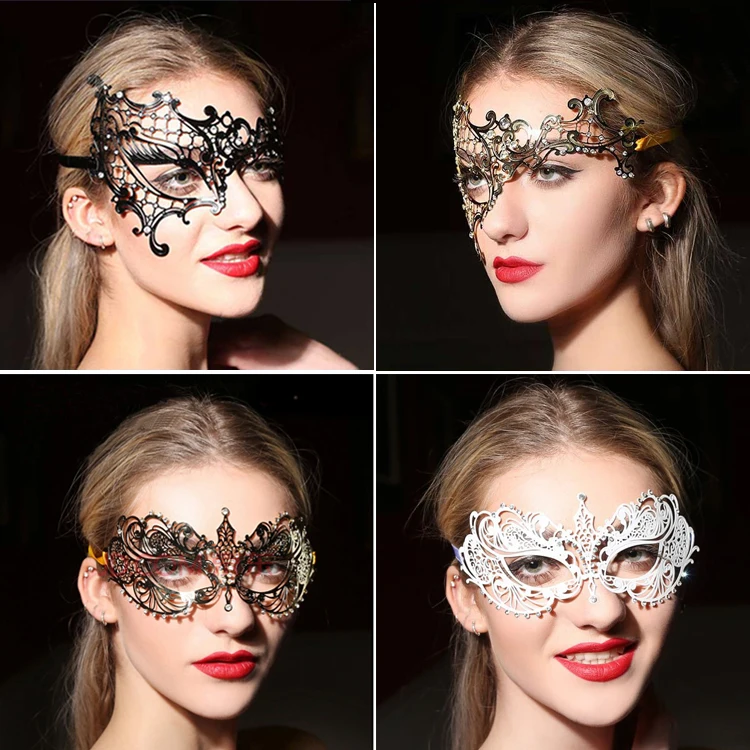 

High-grade wrought iron metal diamond mask masquerade cos dress princess annual meeting half face mask.