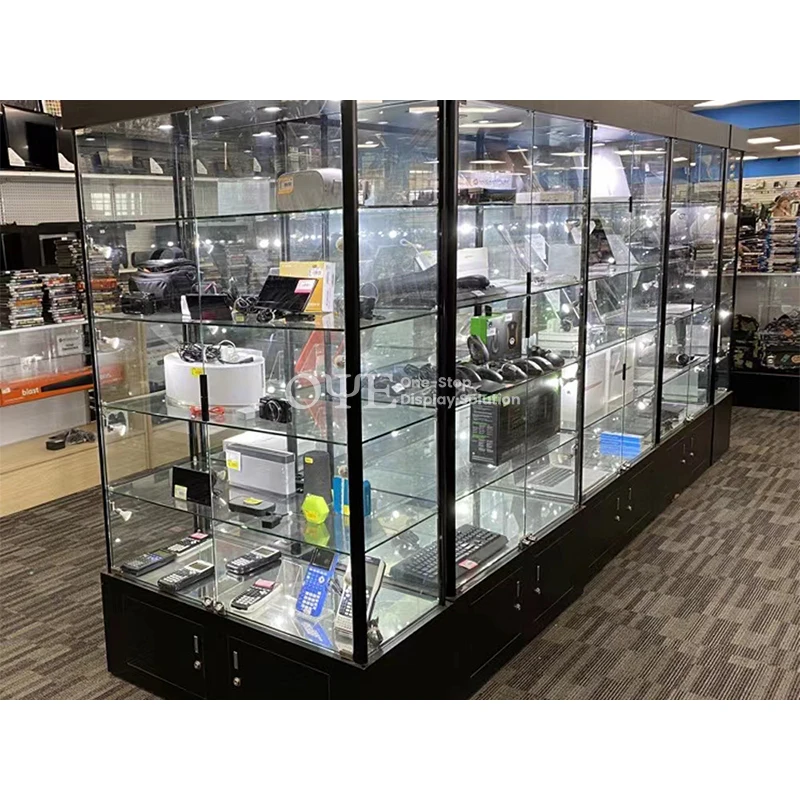 Customized product、glass shelf vitrine display showcase glass display showcase led light