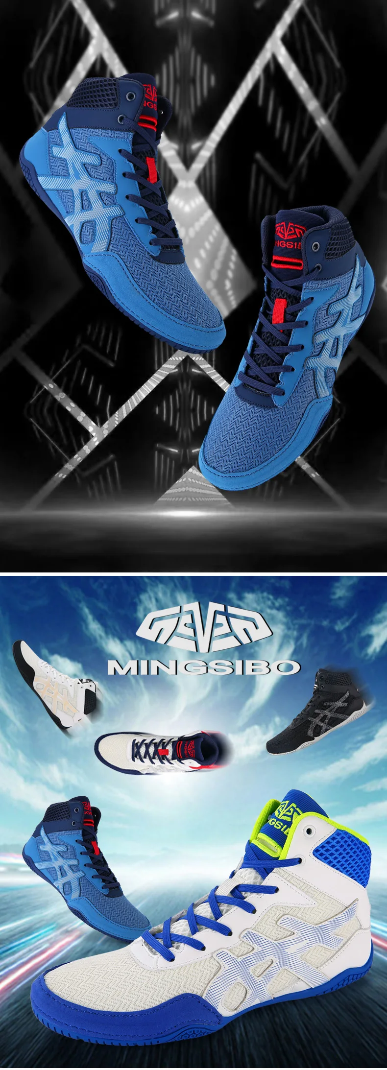 Description Picture 4 of itemTaoBo Brand MINGSIBO Mid Cut Pro Boxing Boots Men Women Big Size 36-47 Breathable Anti Slip Wrestling Sambo Shoes Gym Fitness