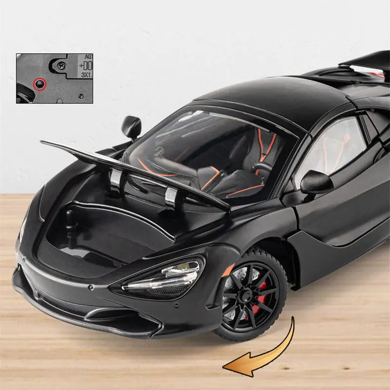 1:24 720S Alloy Racing Car Model Diecast Metal Sports Car Model Simulation Sound and Light Collection Children Toy Gift