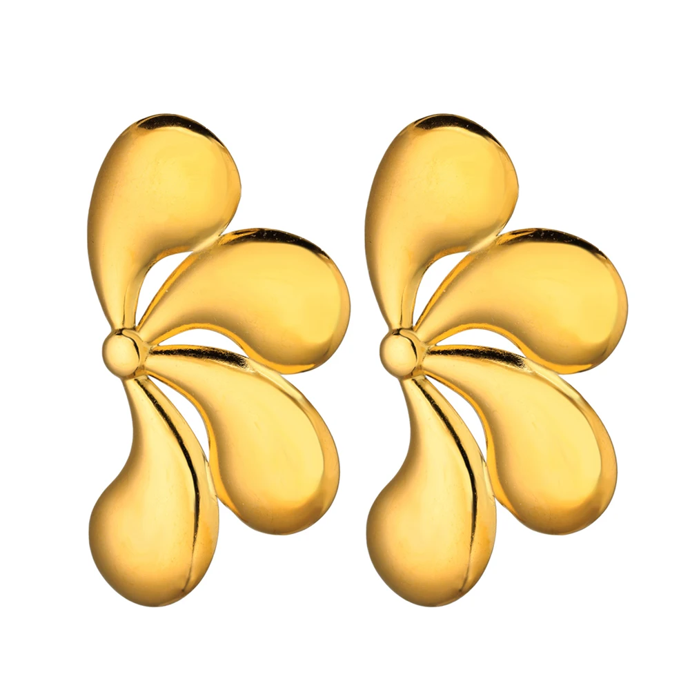 Luxury Stainless Steel Flower Earrings Gold Color Bold Artistic Design