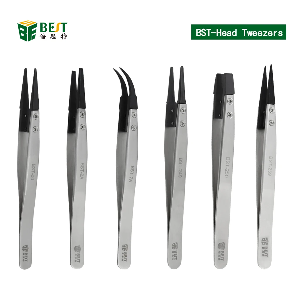 

New Precision Stainless Steel Electronic Anti-static Tweezers Pointed and Curved Replaceable Tips Tweezer kit