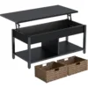 Coffee Table with Lift Top, Hidden Storage Compartment and 2 Rattan Baskets, 41.7" Retro Central Table with Wooden Tabletop 1