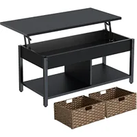 Coffee Table with Lift Top, Hidden Storage Compartment and 2 Rattan Baskets, 41.7" Retro Central Table with Wooden Tabletop 1