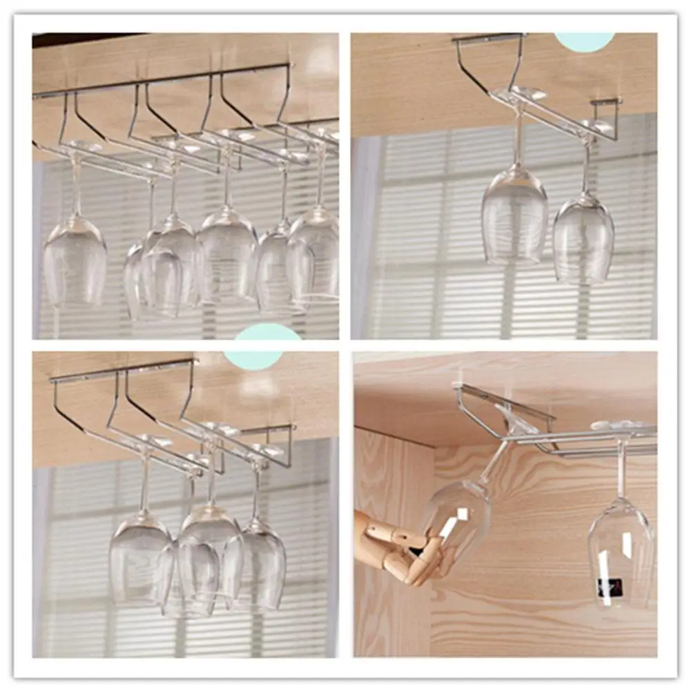 

1-5 Rows Stainless Steel Wall Mount Stemware Wine Glass Hanging Rack Holder Shelf for Kitchen Dining Bar Supplies