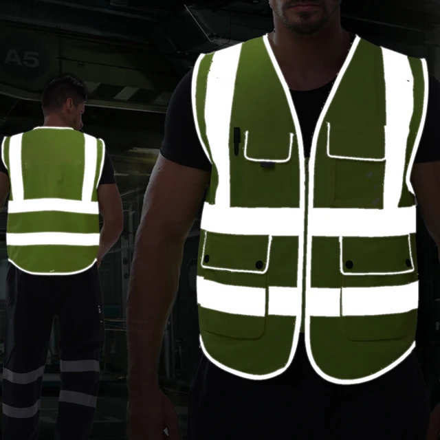 Custom Logo Hi Vis Safety Vest - Multi-colours - Pockets and Zipper