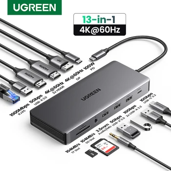 UGREEN USB C Docking Station 13 in 1 4K Triple Display Dual HDMI 10Gbps USB C HUB 100W PD SD/TF for MacBook Pro Air Dell XPS 1