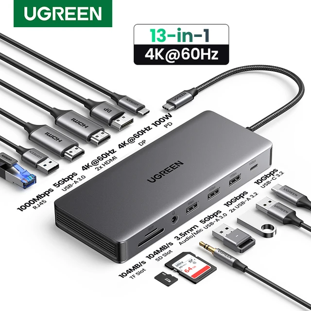 UGREEN USB C Docking Station 13 in 1 4K Triple Display Dual HDMI 10Gbps USB C HUB 100W PD SD/TF for MacBook Pro Air Dell XPS 1