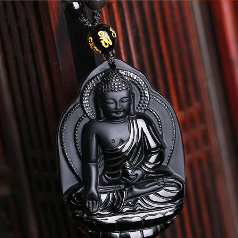 Natural Black Obsidian Stone Bodhisattva Pendant Necklace Fashion boutique Jewelry Buddha Statue Pendant Necklace Men Wholesale