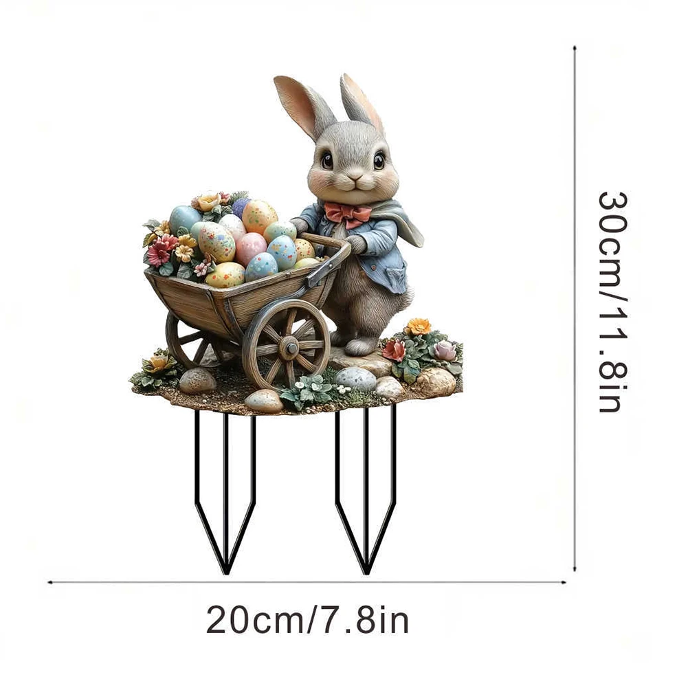 Easter Bunny Garden Stake Acrylic Easter Yard Sign 2D Flat Easter Rabbit Garden Signs Outdoor Rabbit Sign Easter Decorations