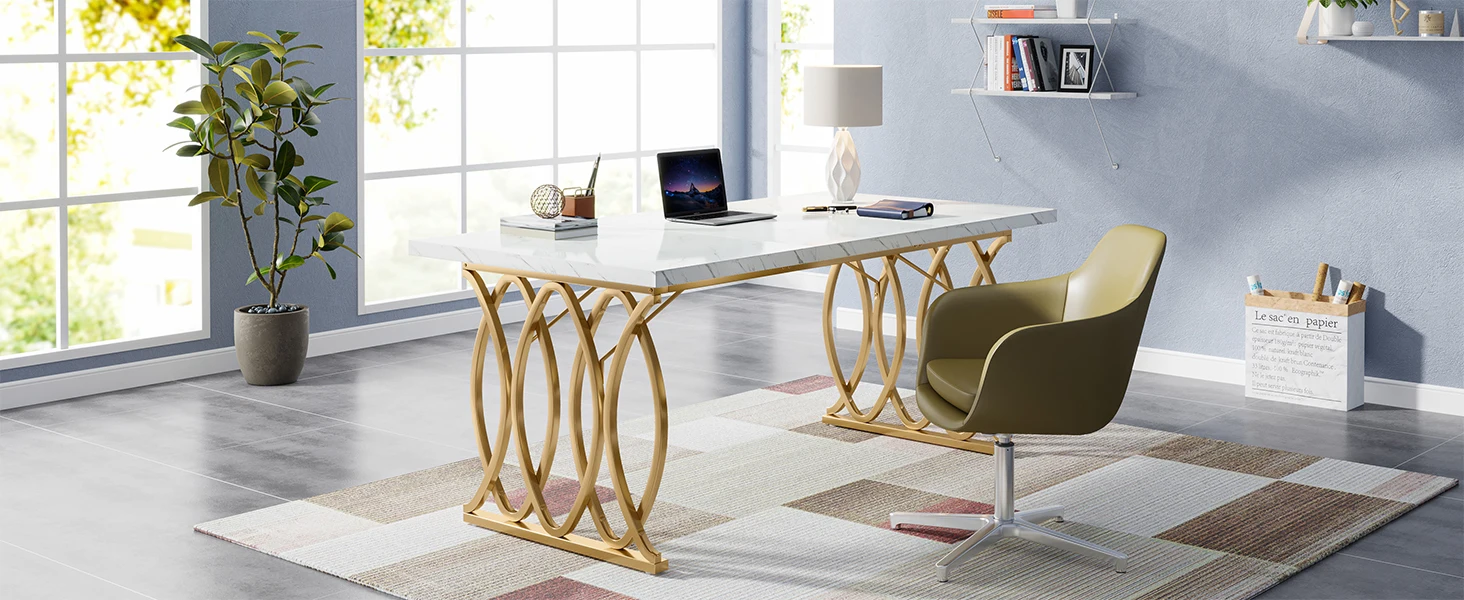 white and gold desk