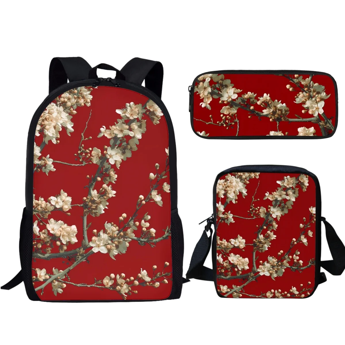 

Bookbags Cherry Blossoms Designer Fashion Girl Backpack 3Pc/Set Middle School Students SchoolBags Lunch Bag Pencil Case Gift New