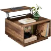 Square Lift Top Coffee Table, Wooden Rustic Modern Multifunctional Accent Table for Living Room w/Hidden Storage, Cubby 1