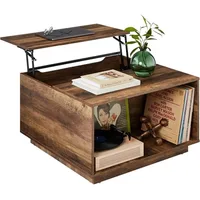 Square Lift Top Coffee Table, Wooden Rustic Modern Multifunctional Accent Table for Living Room w/Hidden Storage, Cubby 1