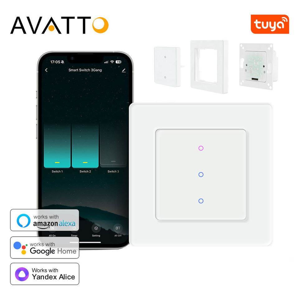 AVATTO Tuya WiFi Smart Light Switch Motorized Blinds Shutter Curtain Switch Touch Glass Switch Works With Alexa Google Home