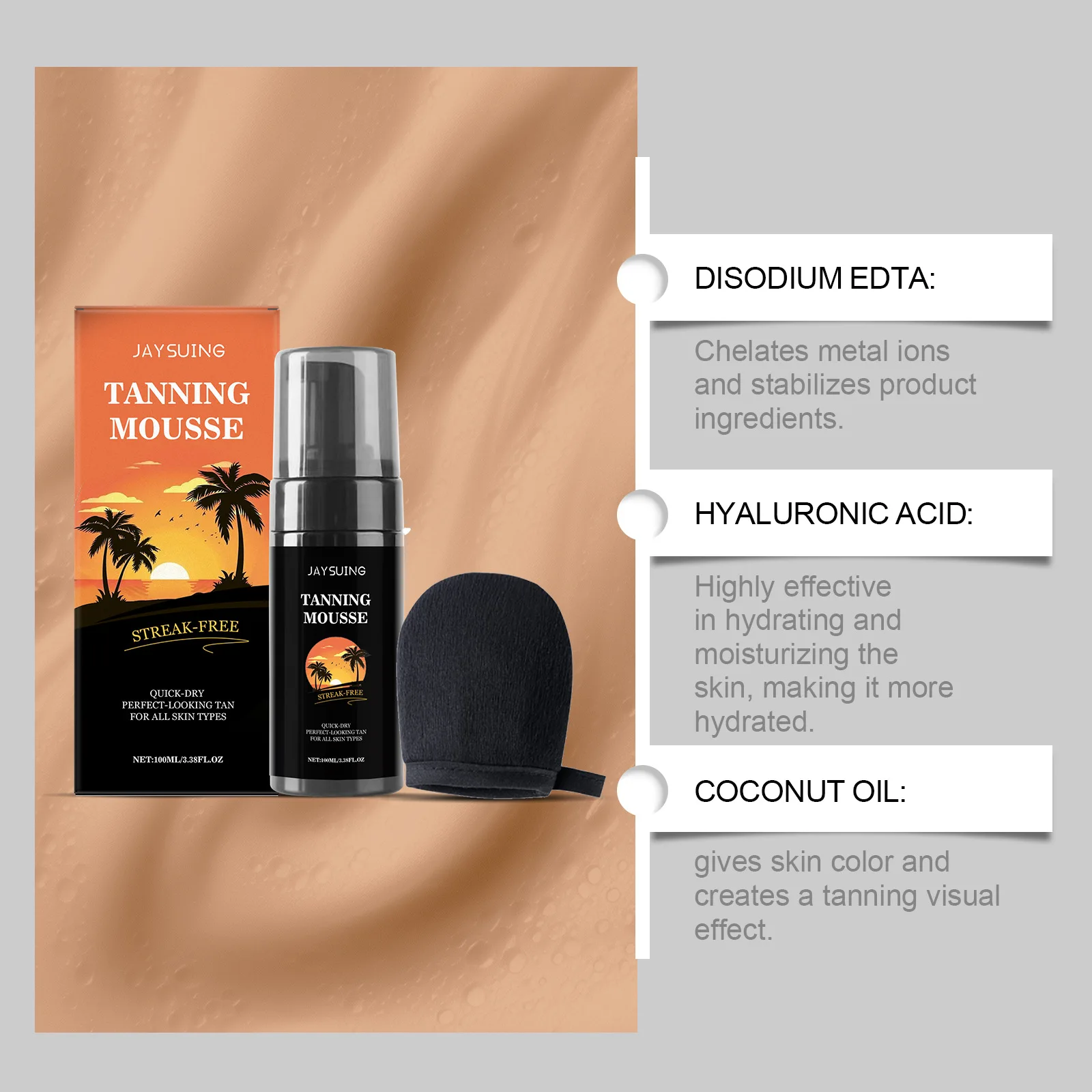Self Tanning Mousse Ultra Dark with Applicator Glove Fast Sunless Tanner Face Body No Fake Tan Skin Bronzer Tanning Accelerator