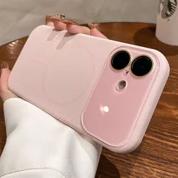Luxury Liquid Silicone Shockproof Phone Case with Crystal Lens Protection and MagSafe Compatibility - iPhone 15 (Cherry Pink)