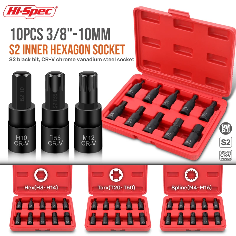 Chrome Vanadium Alloy Steel Hexagonal Socket Set Torx Tool Socket Head Applicable to Manual Wrench S2 Blackened Box Hexagon Bit