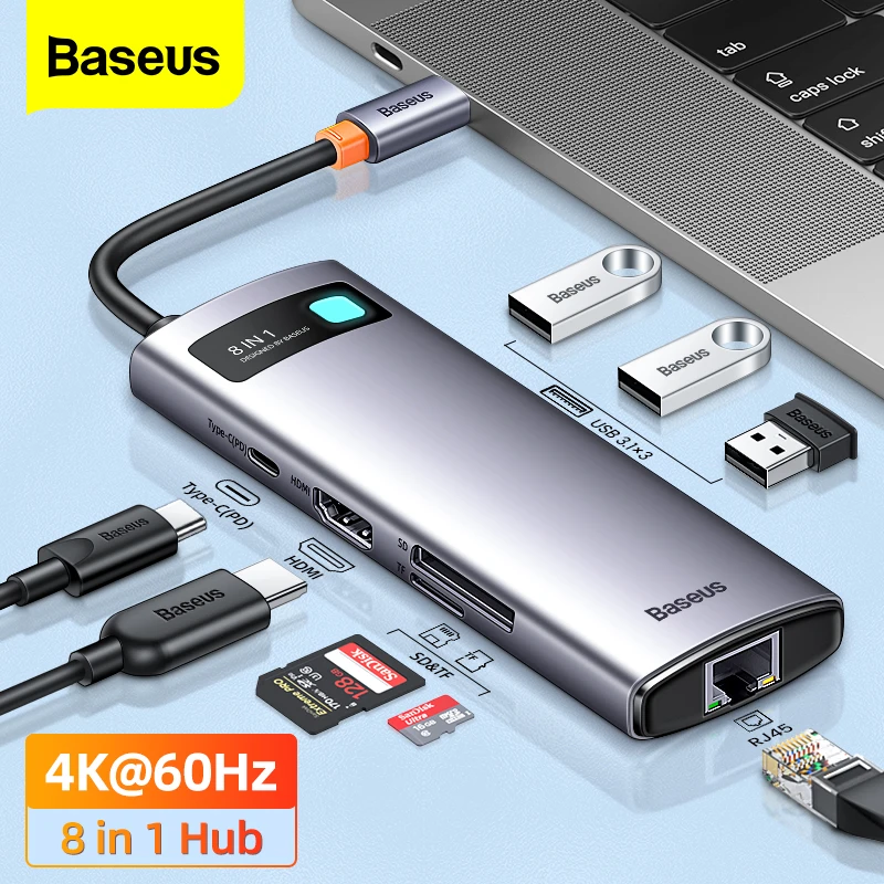 Baseus-hub Usb c para Macbook Air Pro m2 m1 Dock Station Splitter tipo c para Hdmi Rj45 Adaptador pd 100w Usb 3.1 4k 60hz