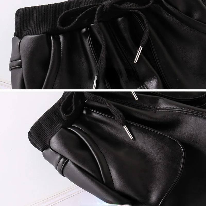 Boys Pants Kids Pants Boys PU Faux Leather Winter Fleece Imitation Leather For Boy Teenage Children Warm Trousers