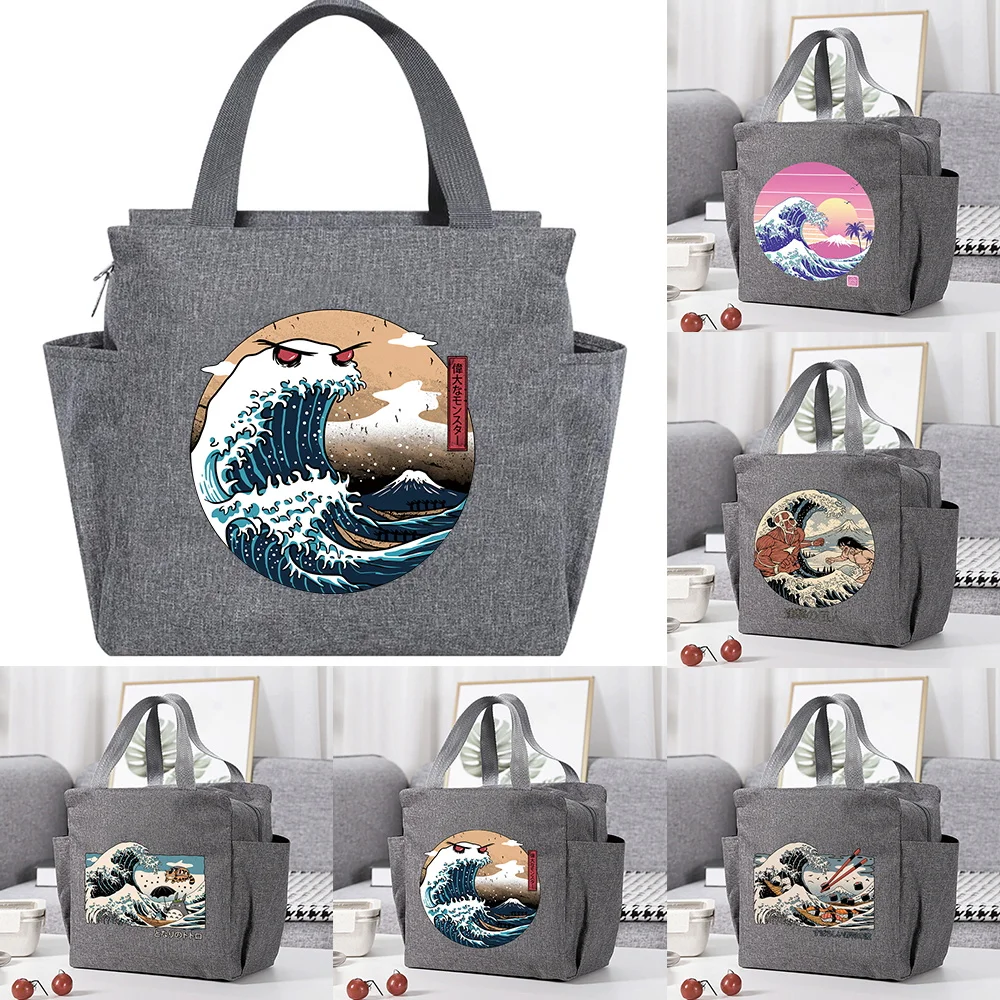 

Insulated Lunch Bag for Women Kids Cooler Bag Thermal Bag Portable Lunch Box Large Capacity Tote Food Picnic Bags Wave Pattern