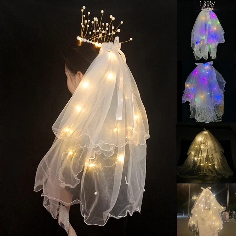 Light Up Veil For Bride Led Bridal Veil With Crowns Elegant and Pretty Wedding Party Hair Accessories for Women