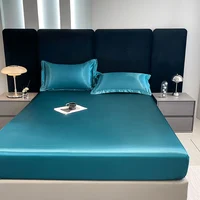 Satin Waterproof Fitted Sheet Artificial Silk Mattress Cover Solid Color Elastic Band Bed Sheet Small And Large Bed Cover 2