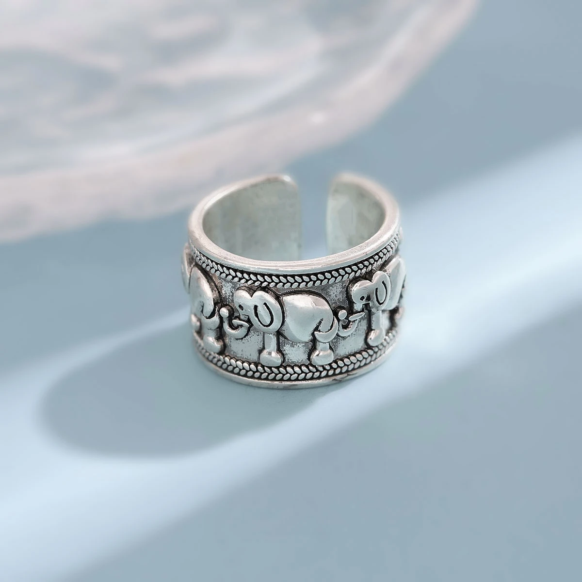 925 Sterling Silver Jewelry Personality Ethnic Style Elephant Group Opening Rings R140 silver rings silver ring