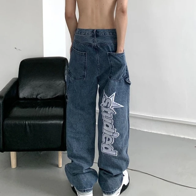 Compra online de Roupas masculinas y2k estrela jeans baggy estilo