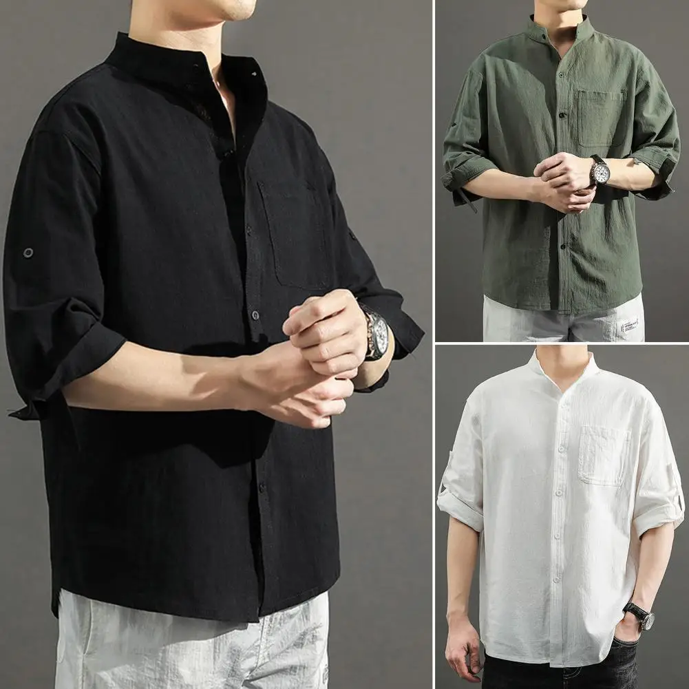 

Men Shirt Comfortable Male Casual Shirt Solid Color Fashion Spring Summer Over Shirt Top Blouse Summer Wear