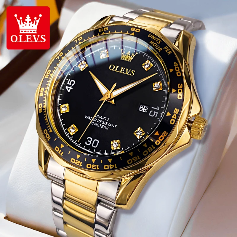 OLEVS 9988 Quartz Watch for Men Waterproof Anti-scratch Auto Date Diving Wristwatch Men Original Brand Luxury Diamond Man Watch
