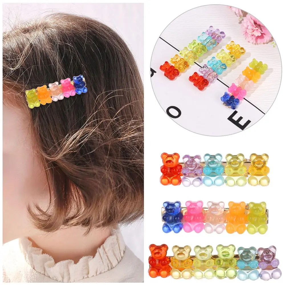 1Pc Cute Jelly Bear Hairpin Candy Color Barrette Hair Clip Gummy Headwear Ragazze Donne Accessori Per Capelli Clip A Becco D'Anatra Regalo