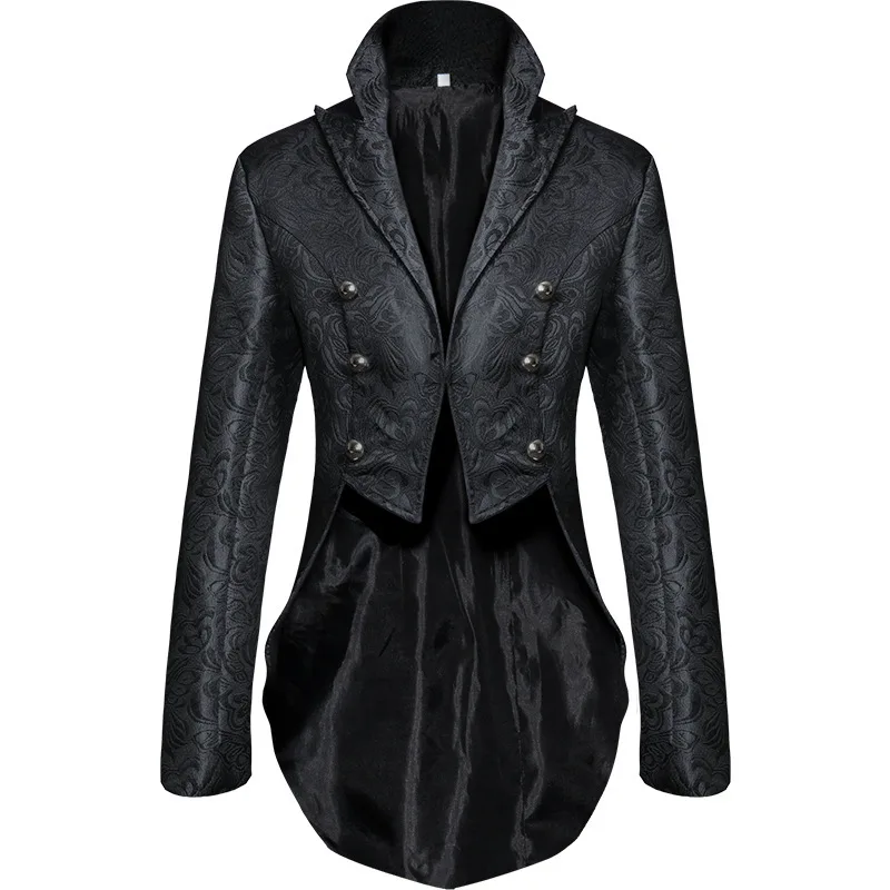 

Devil Fashion Mens Gothic Steampunk Tailcoat Jacket Black Brocade Damask Wedding
