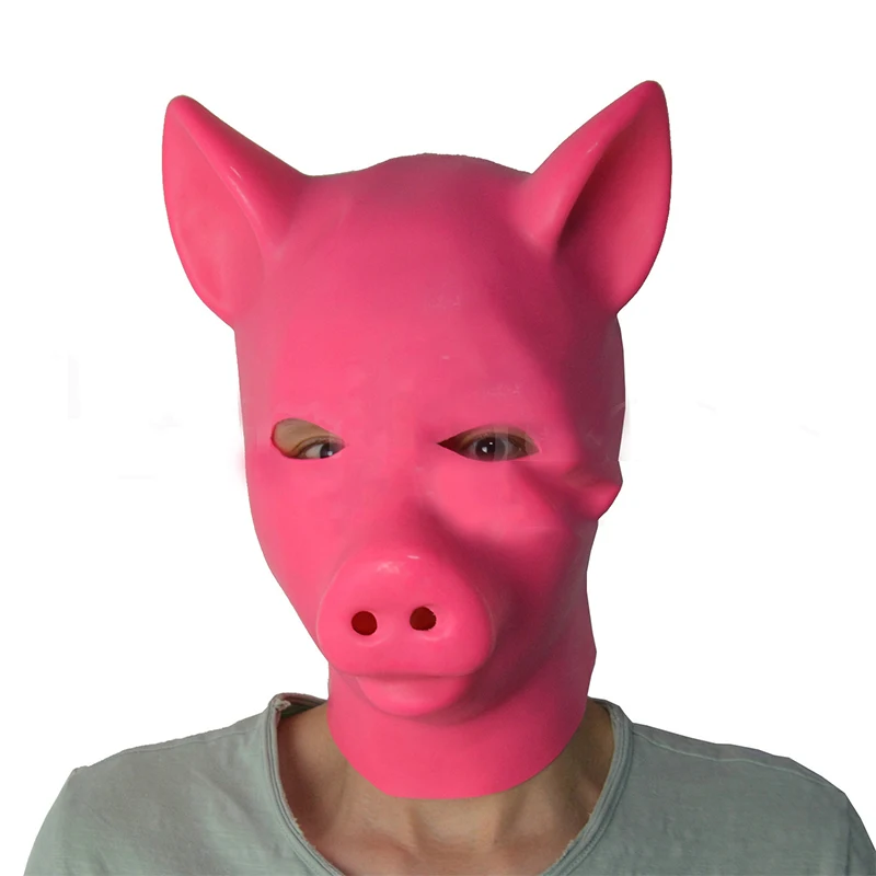 Hot 3D Pink Latex Pig Hood Mold Latex Rubber Fetish Animal Mask Con Cerniera Full Head Animal Hood