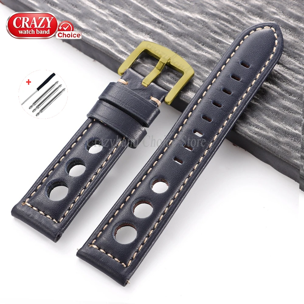 Vintage Brown Cowhide Leather Watch Strap with Pin Buckle - Unisex Wrist Band