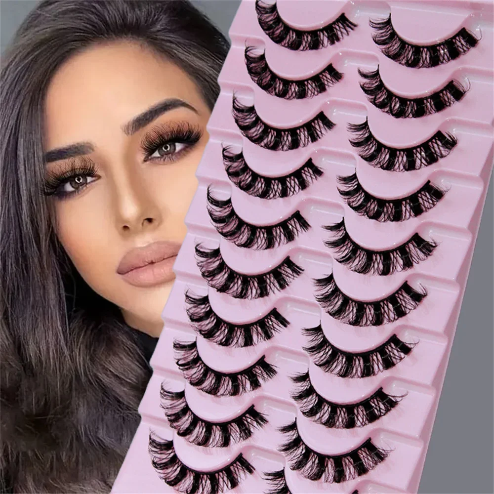 

10 Pairs Russian Strip Lashes D Curl Faux Mink Lashes Natural Look Fluffy Volume Wispy Russian Lashes 3D Effect Fake Eyelashes