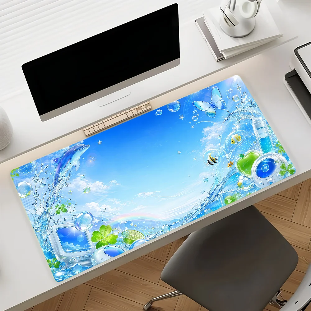 Blue Sea Dolphin Rainbow Print Gaming Mouse Pad - Large, Anti-Slip with Stitched Edges