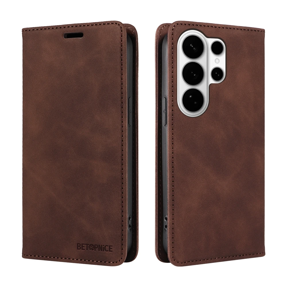 Premium Magnetic Leather Flip Wallet Case with Kickstand - Classic Business Design