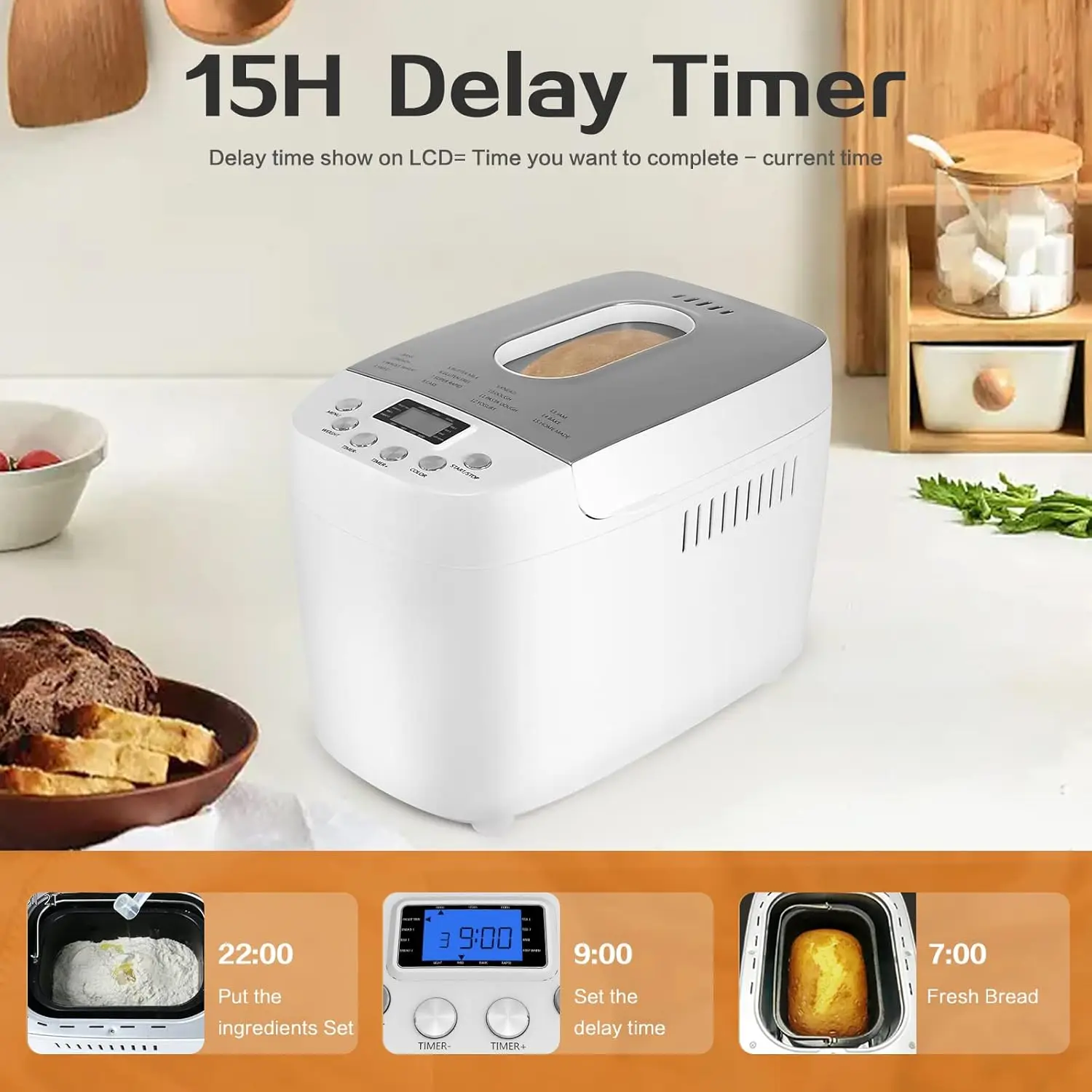 Bread Maker Machine 3.3LB Dough Maker,15-in-1 Automatic Bread Machine Maker with Nonstick Bowl, Jam& Yogurt