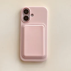 Sleek Silicone Magnetic Phone Case with Card Holder & Lens Film Protection - iPhone 15 Plus (LightPink)