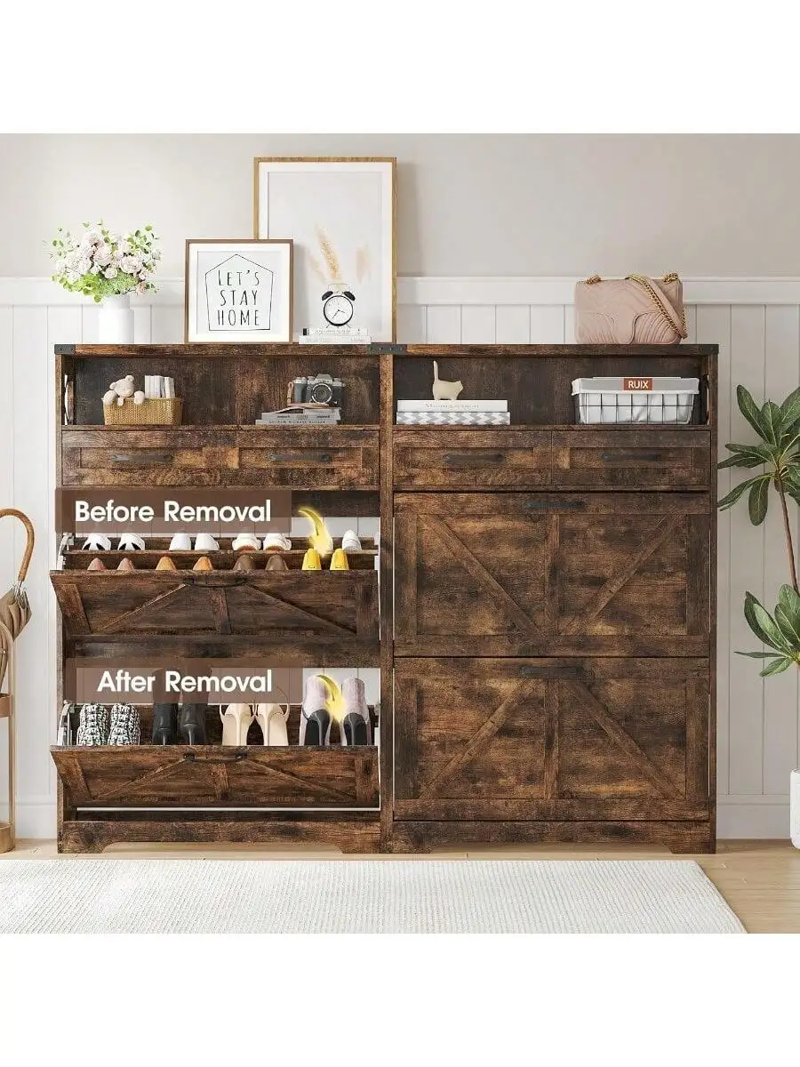 Maupvit Shoe Storage Cabinet with 2 Flip Drawers and 2 Drawers Slim Farmhouse Shoe Cabinet for Entryway Freestanding Sho 6