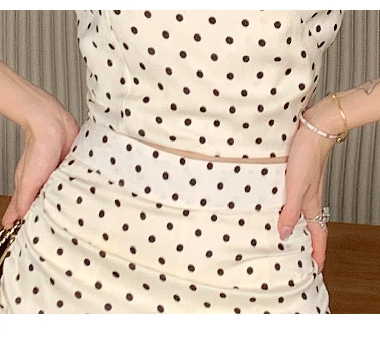 New Summer Two-piece Skirt Set Women Elegant Polka Dot V-neck Cropped Top Bodycon Short Skirt Y2K Sexy Korean Fashion Outfits