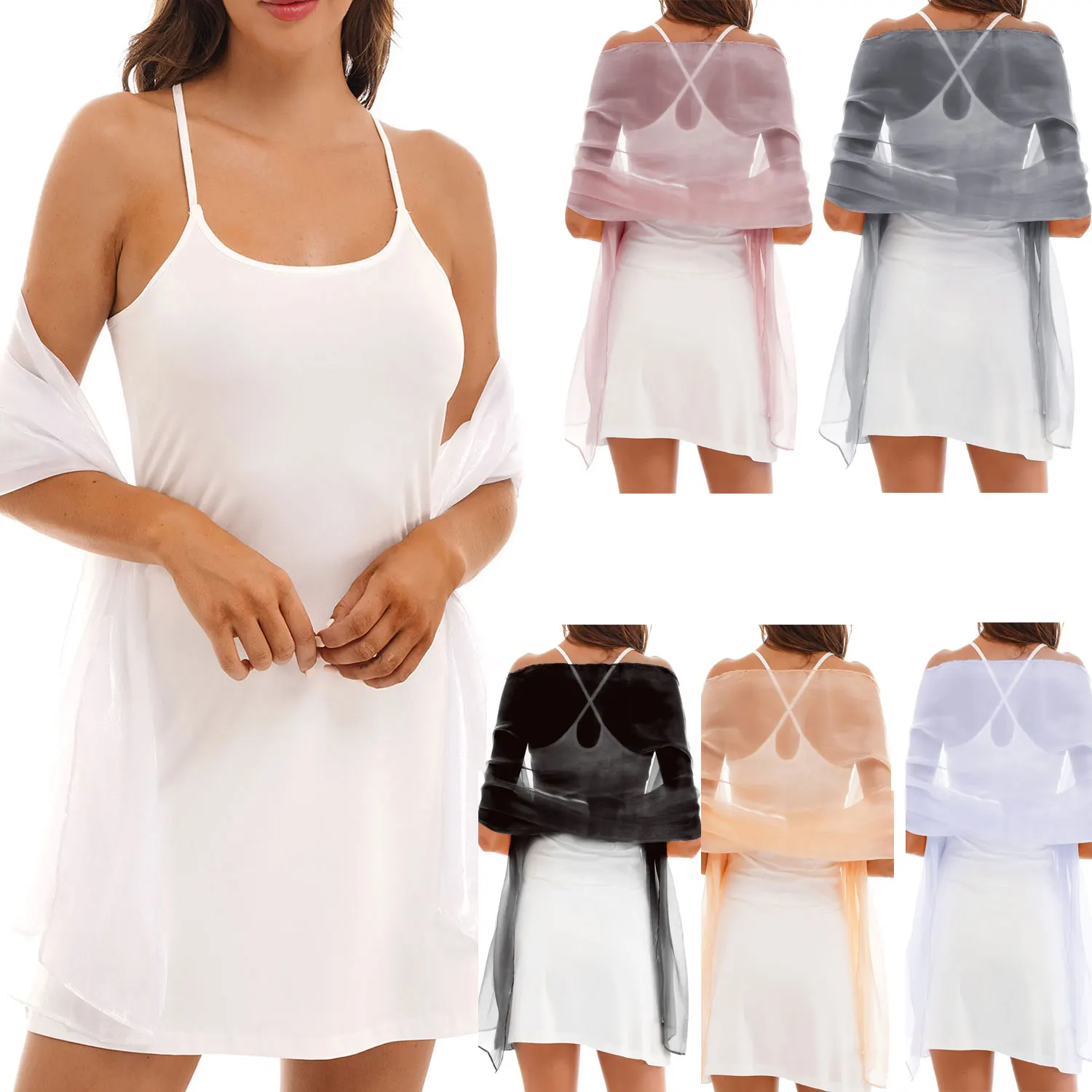 

Evening Dress Shawl Womens Sheer Chiffon Shawl for Wedding Bride Bridesmaid Dress Scarf Party Gowns Solid Color Long Shawl Scarf